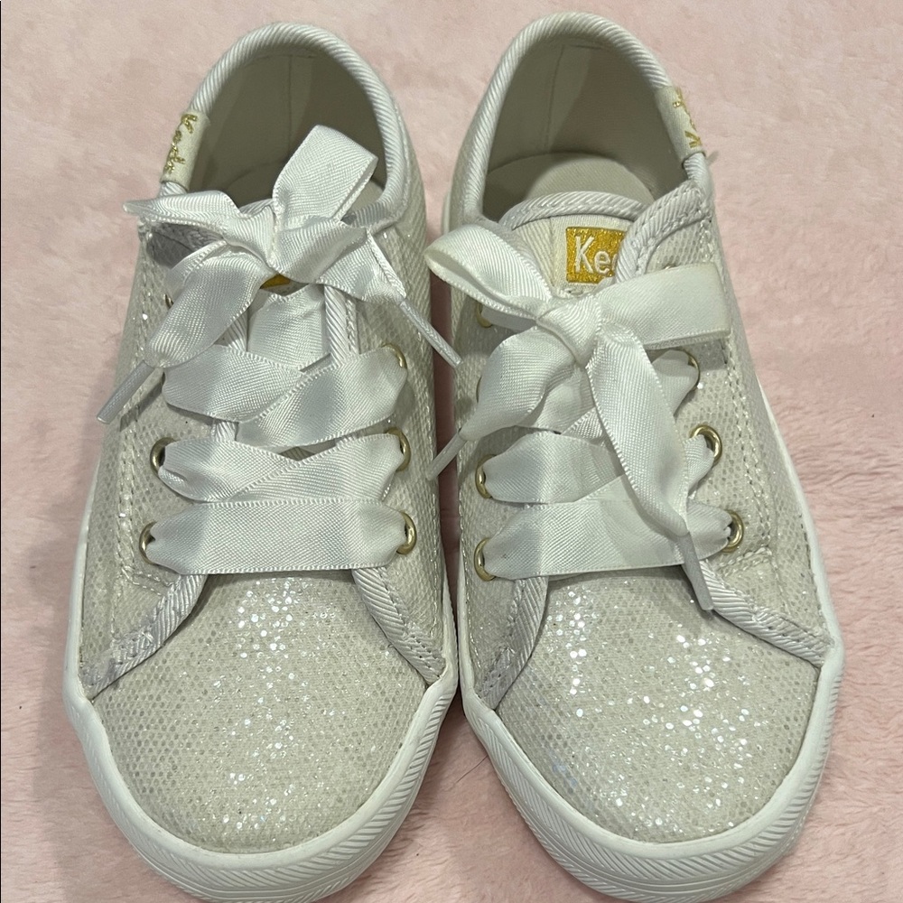 Keds Kids White Glitter Ribbon Lace Sneakers
